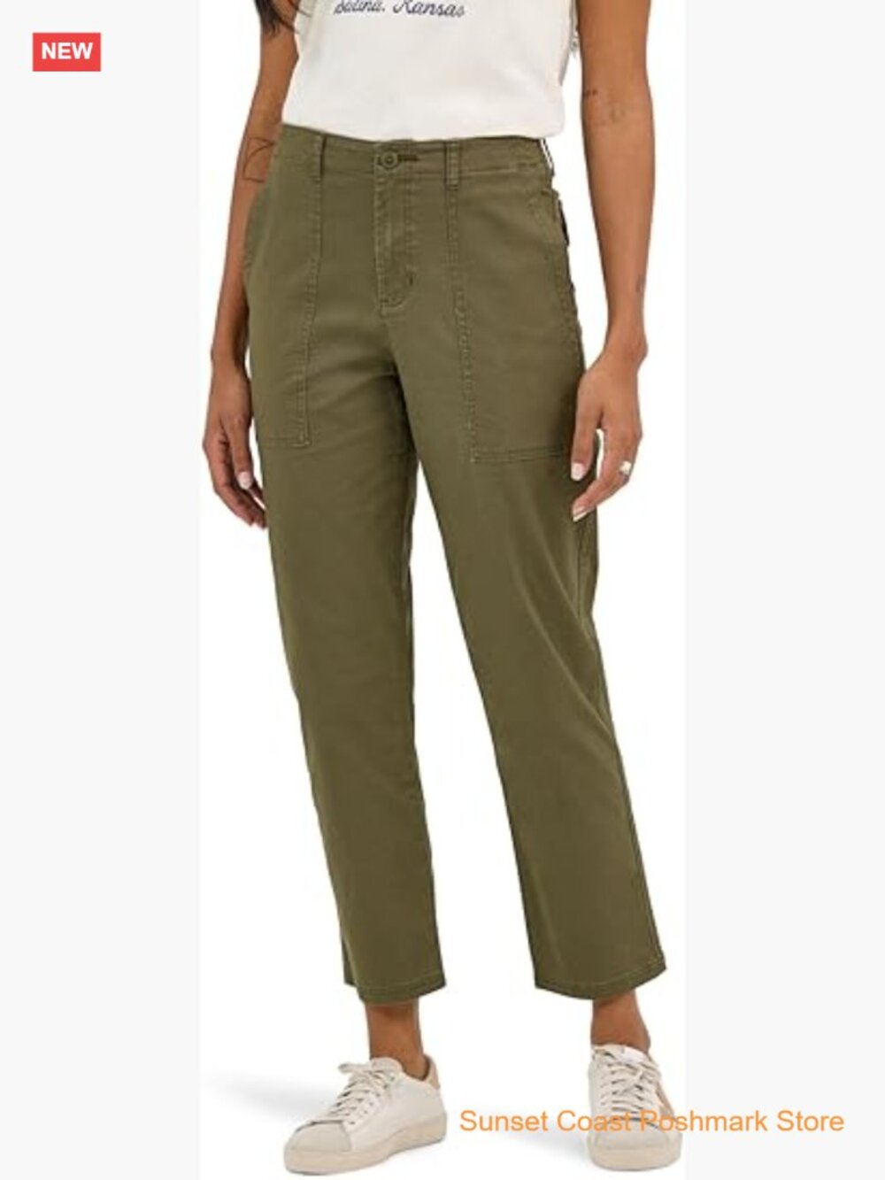 Cropped Utility Pants Mid Rise Straight Leg Cotton Blend Stretch 26 Inseam
